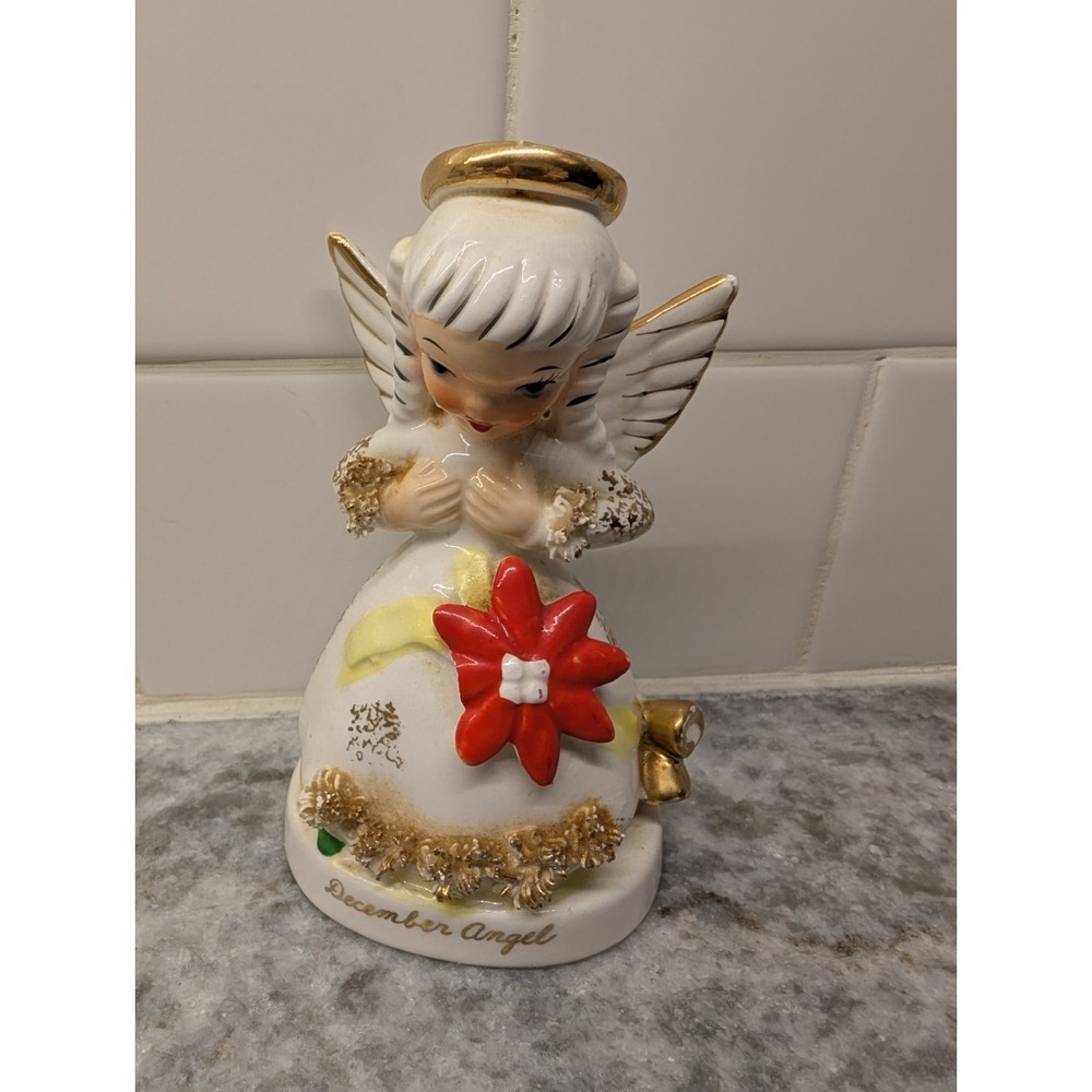Vintage Napco Ceramic‎ December Angel With Red Flower